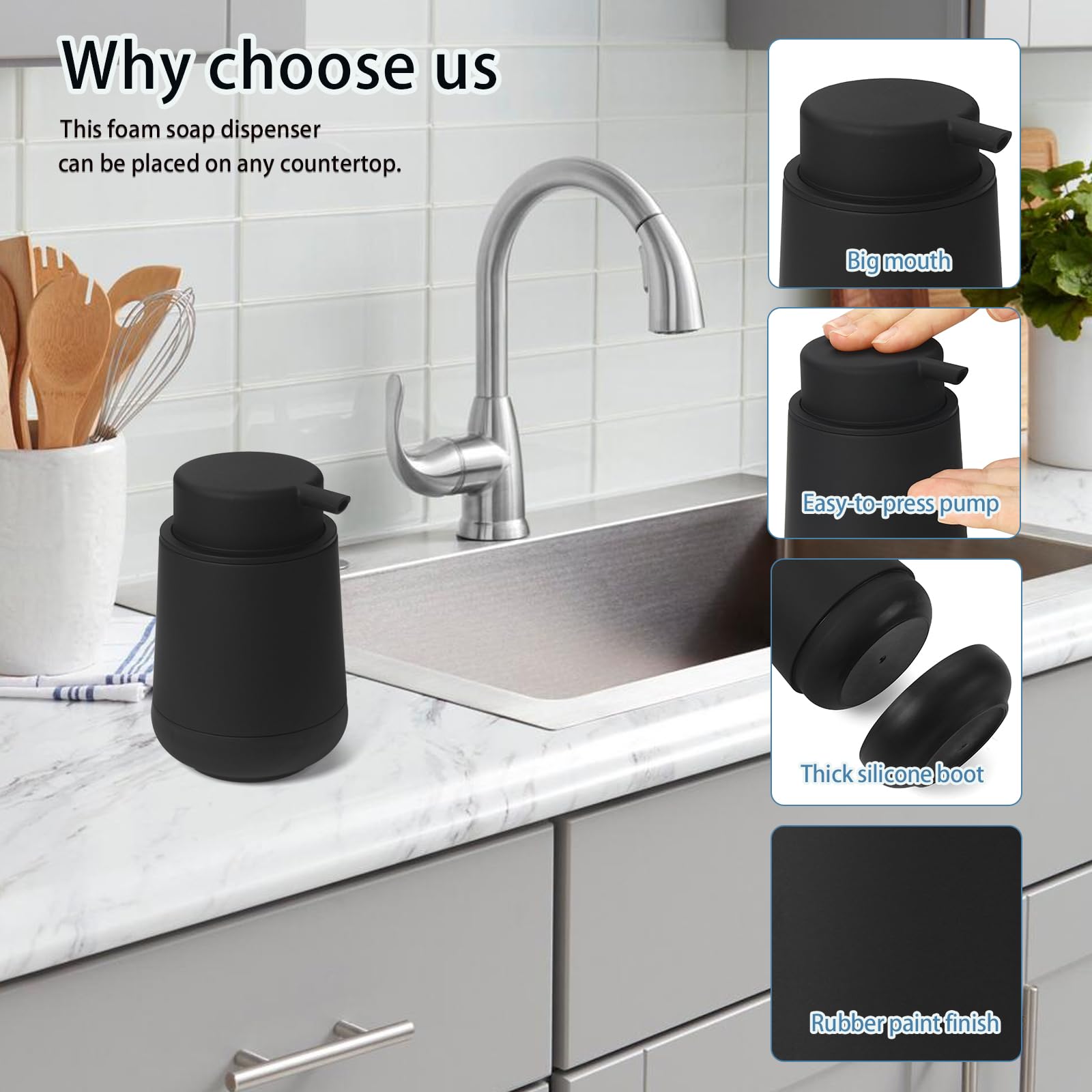 Gahefy Silicone Boot Black Foaming Hand Soap Dispenser For Bathroom,Refillable Foam Dish Soap Dispenser For Kitchen With Easy-To