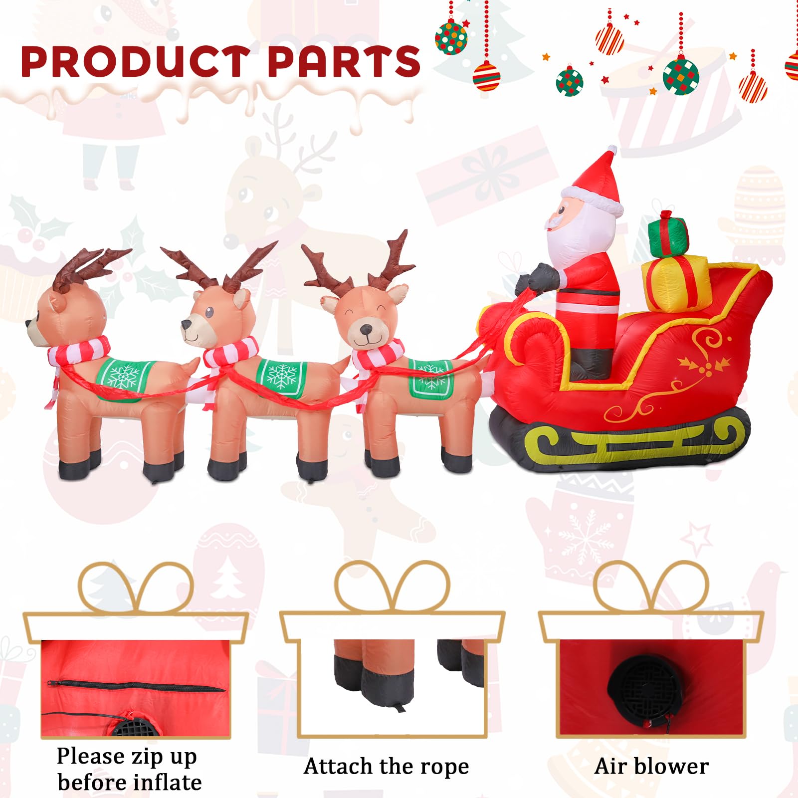 MUMTOP 12FT Long Christmas Inflatables Outdoor Decorations, Inflatables Santa Claus Sleigh with Reindeer Christmas Blow up Yard