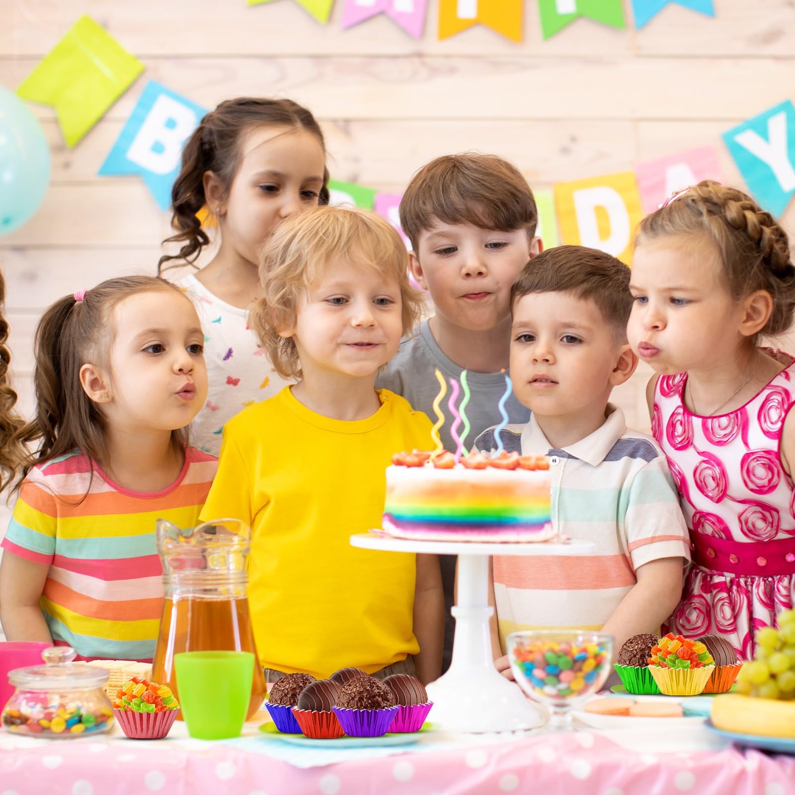 AUGSUN 400pcs Mini Foil Cupcake Liners Colorful Cupcake Baking Cups Metallic Mini Muffin Cupcake Wrappers for Christmas Holiday