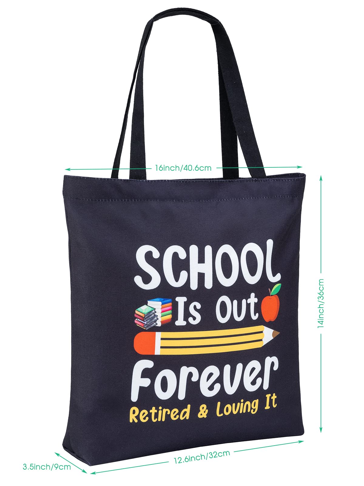 Parbee Tote Bag, Large Black Canvas Bag With Pocket, Funny Retirement Gift For Teachers, Reusable, Machine Washable, Tote Bag Fo