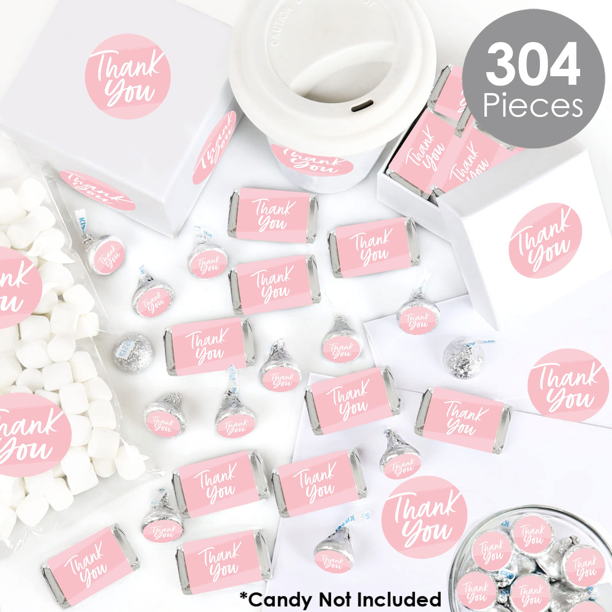 Big Dot Of Happiness Pink Elegantly Simple - Mini Candy Bar Wrappers, Round Candy Stickers And Circle Stickers - Guest Party Fav