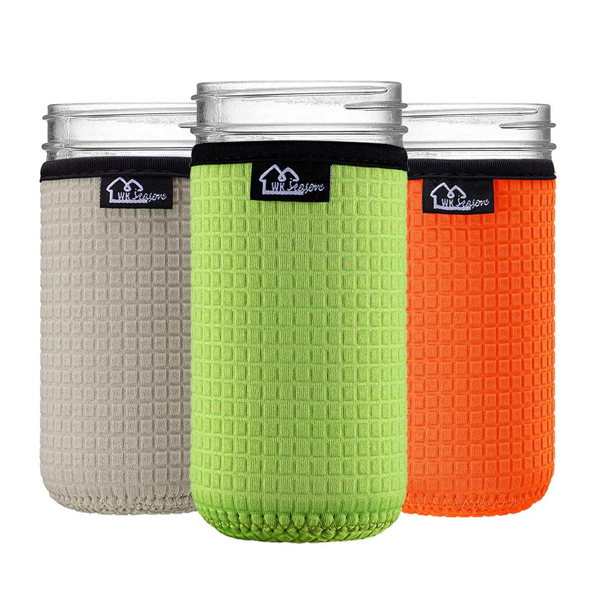 Wkieason Wide Mouth Mason Jar Neoprene Sleeve 16-24Oz Mason Jar Sleeves (24Oz/Green/Grey/Orange)