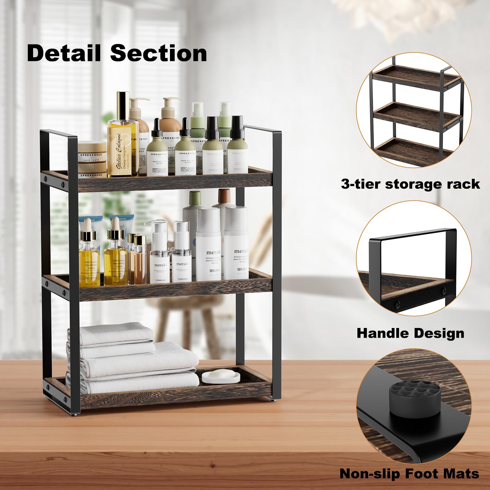 Boulphia 3 Tier Bathroom Organizer Countertop, Counter Organizers and Storage, Bathroom Counter Shelf, Makeup Shelf, Sink Caddy,
