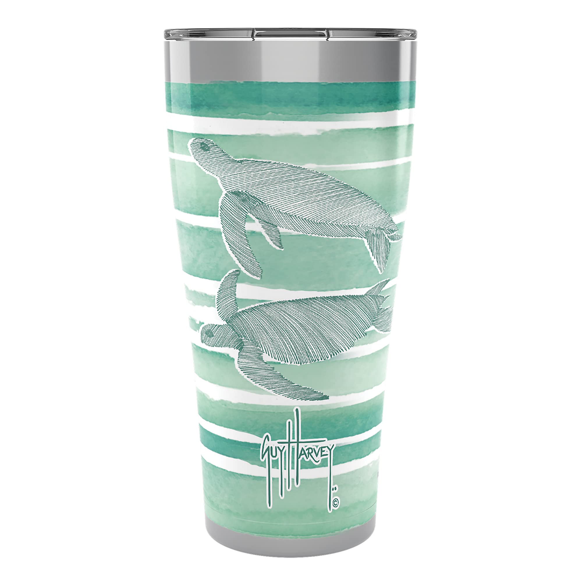 Tervis Guy Harvey Freeswim Turtle Triple Walled Insulated Tumbler Travel Cup Keeps Drinks Cold & Hot, 30Oz Legacy, Stainless Ste