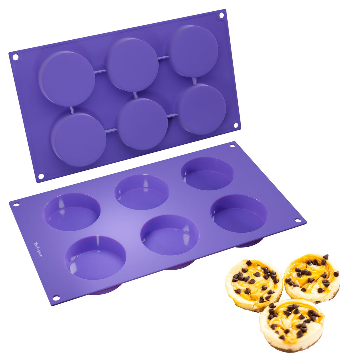 Bakerpan Silicone Muffin Top Pans Non Stick, Mini Tart Pans, Whoopie Pie Pan, Cookie Molds, Egg Molds - 2 1/2 Inch - Set Of 2