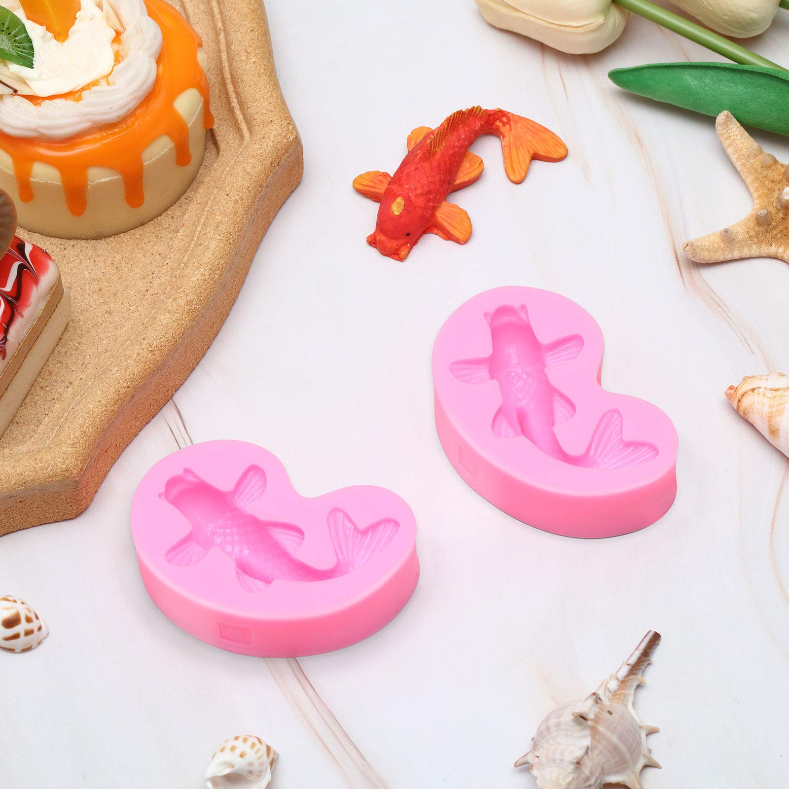 Patelai Koi Fish Silicone Mold Set - 2 Pieces, Pink Resin, Small Size for Cake Decorating and Chocolate Making
