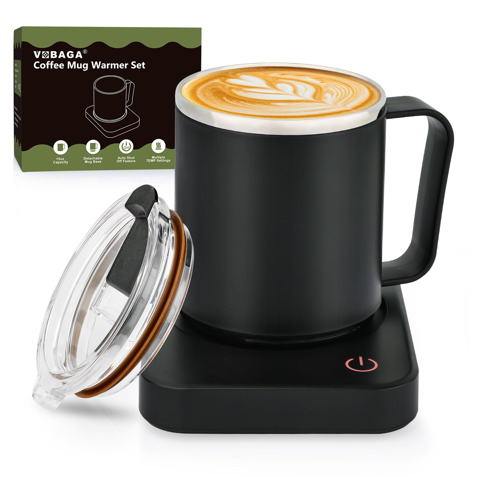 Vobaga Coffee Mug Warmer Set With Auto Shut Off, Come With 15 Oz Coffee Mug, 3 Temperature Setting Coffee Cup Warmer & Portable
