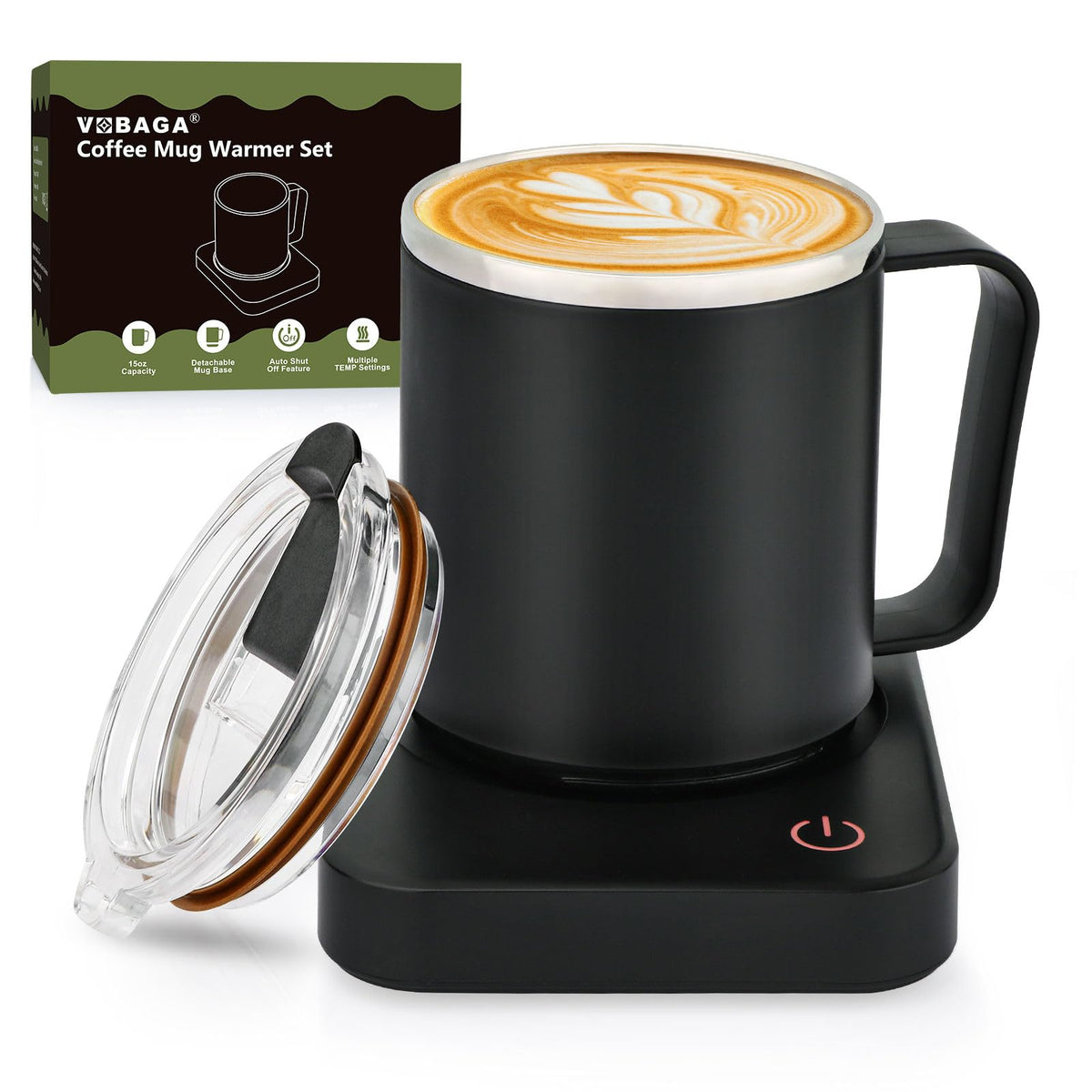 Vobaga Coffee Mug Warmer Set With Auto Shut Off, Come With 15 Oz Coffee Mug, 3 Temperature Setting Coffee Cup Warmer & Portable