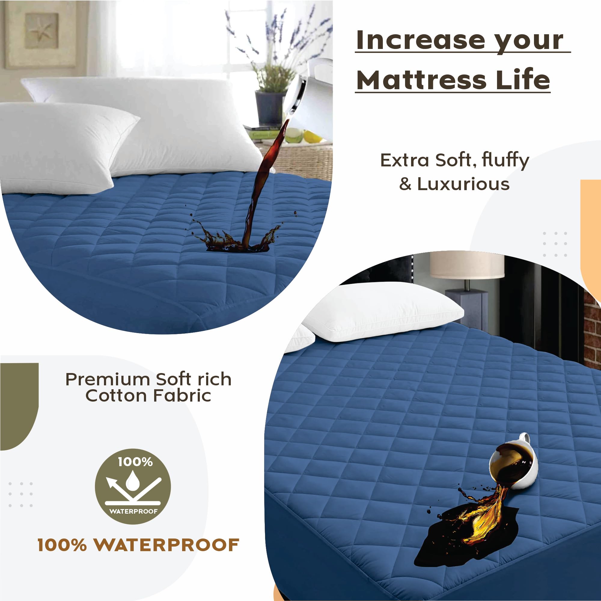 Ayka Waterproof Cotton Quilted Mattress Protector Queen Size Breathable Hypoallergenic Noiseless Ultra Soft Fitted Bed Protector