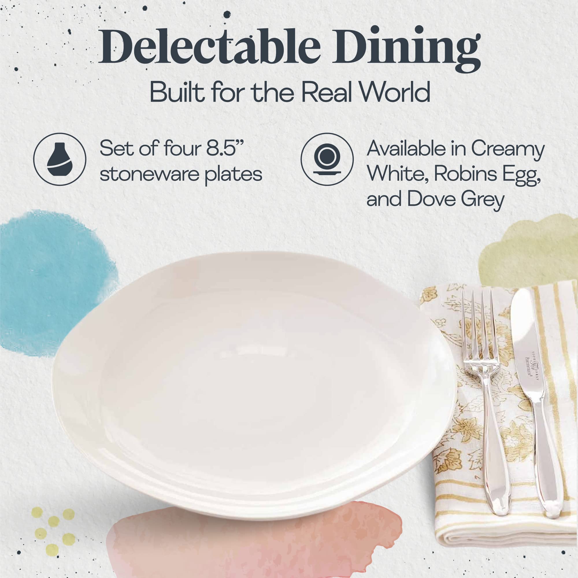 Portmeirion Sophie Conran Arbor Organic Shape Salad Plate | Set Of 4 Plates For Snack, Appetizer, Dessert | Dishwasher, Microwav