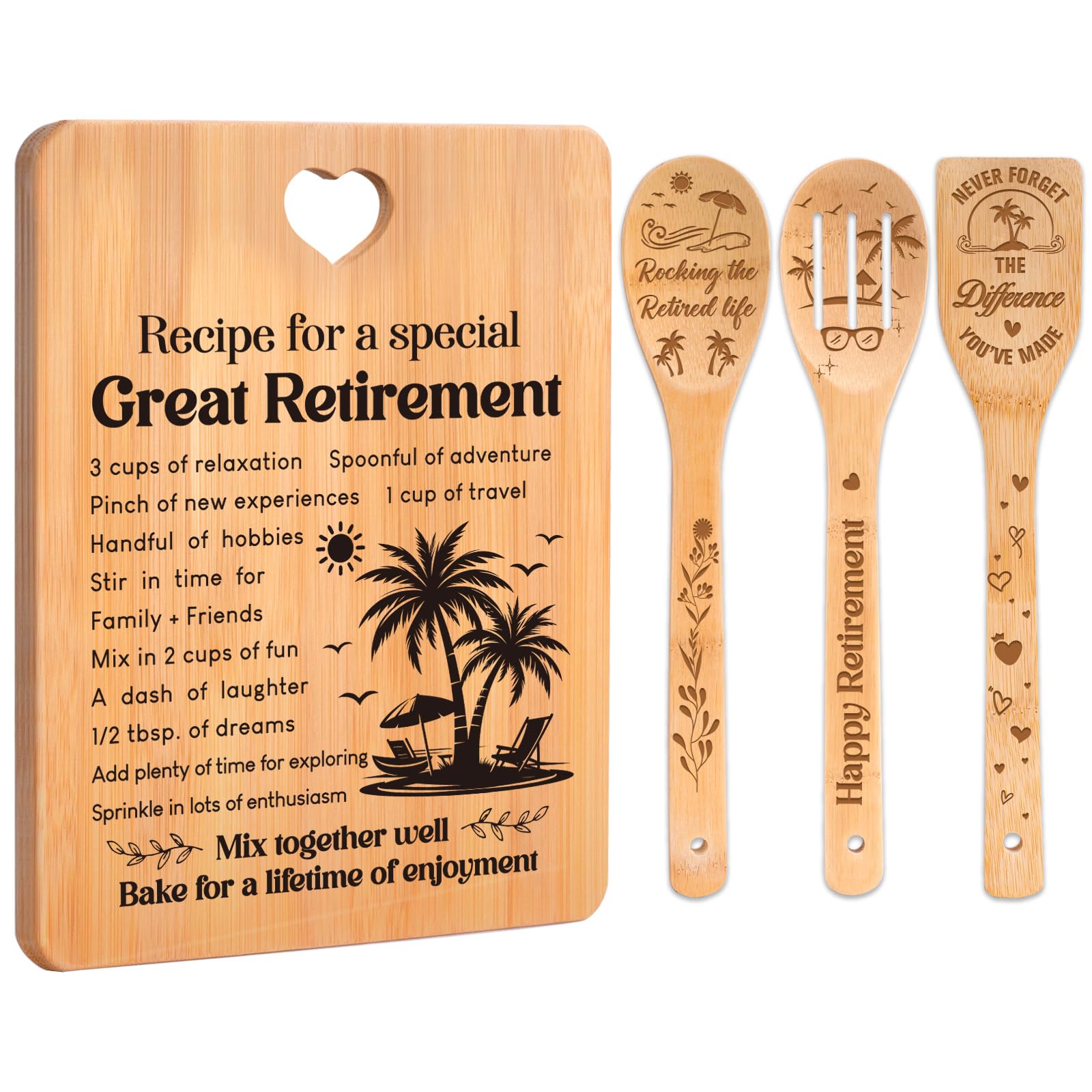 Retirement Gifts for Woman/Men 2025, Happy Retirement Bamboo Cutting Board Set for Colleagues, Friends, Teachers, Bosses, Parent