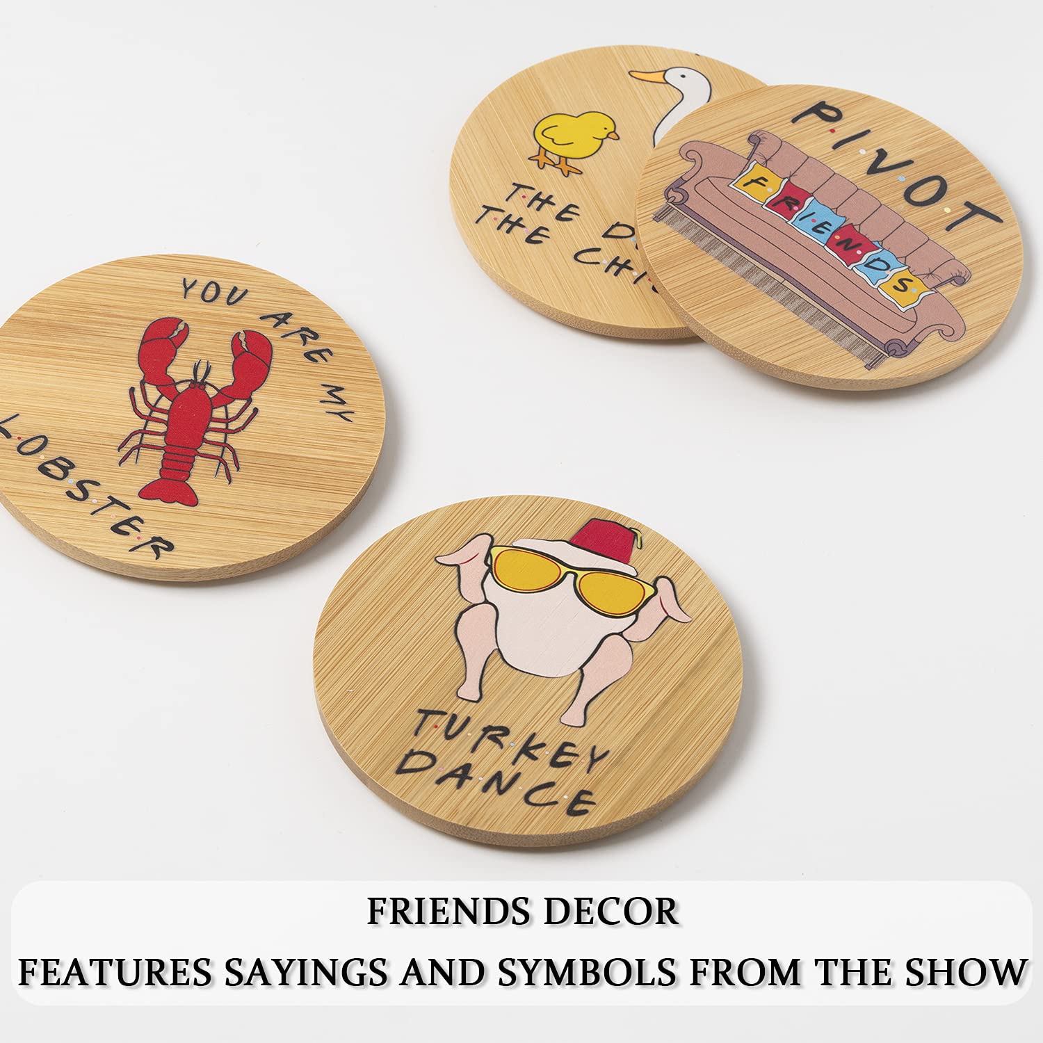 Friends Bamboo Coasters Set Of 6, Friends Tv Show Merchandise, Friends Tv Show Gifts, Friends Merchandise Gifts, Friends Gifts F