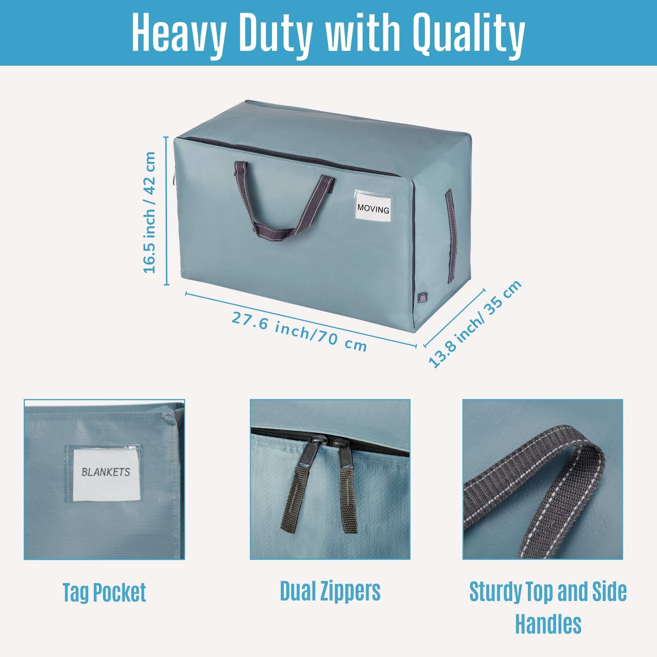 VENO 2 Pack Moving Bags and Large Christmas Decoration Storage Bins with lids. Alternative to Moving Boxes, Packing Supplies for