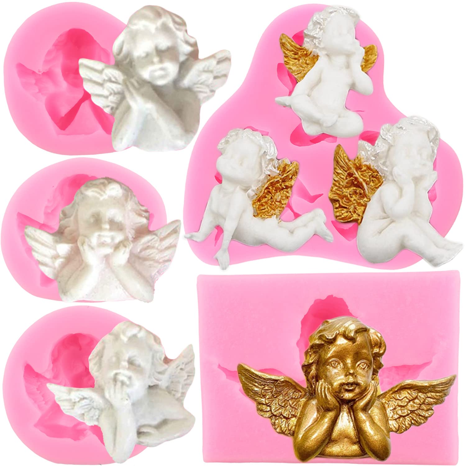 Zixiang Angel Baby Silicone Fondant Molds For Cake Decoration Cupcake Topper Candy Polymer Clay Chocolate Gum Paste Set Of 5