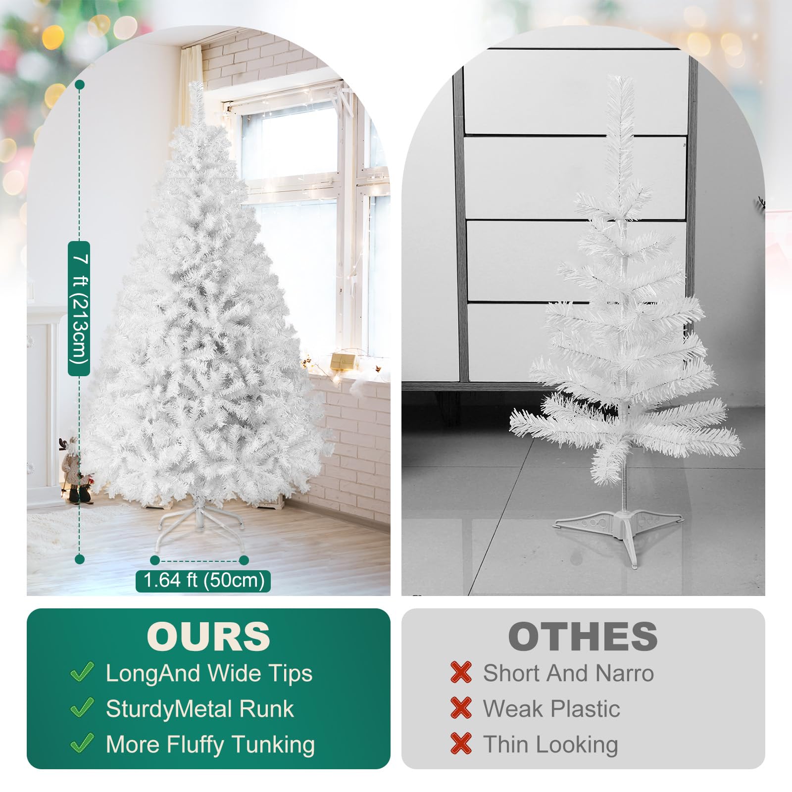 Christmas Tree 7FT/8FT Artificial Tree, Foldable Metal Stand for Holiday Christmas Decoration (White, 8FT)
