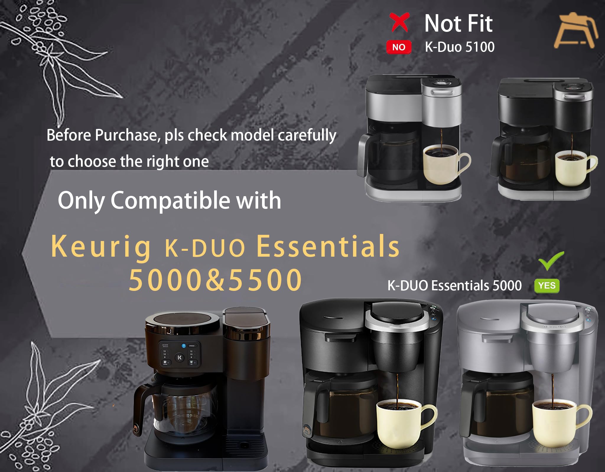 Replacement For Keurig K-Duo Essentials 5000 & 5500 12 Cups Glass Coffee Carafe (Not Fit K-Duo 5100 Model), Fit With Keuirg Coff