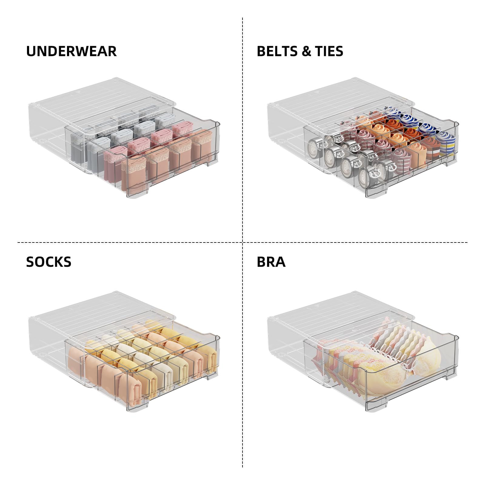MSHOMELY Bra Organizer for Closet, Bra and Underwear Drawer Organizer, Bra Storage Organizer for Closet, Clear Plastic Underwear