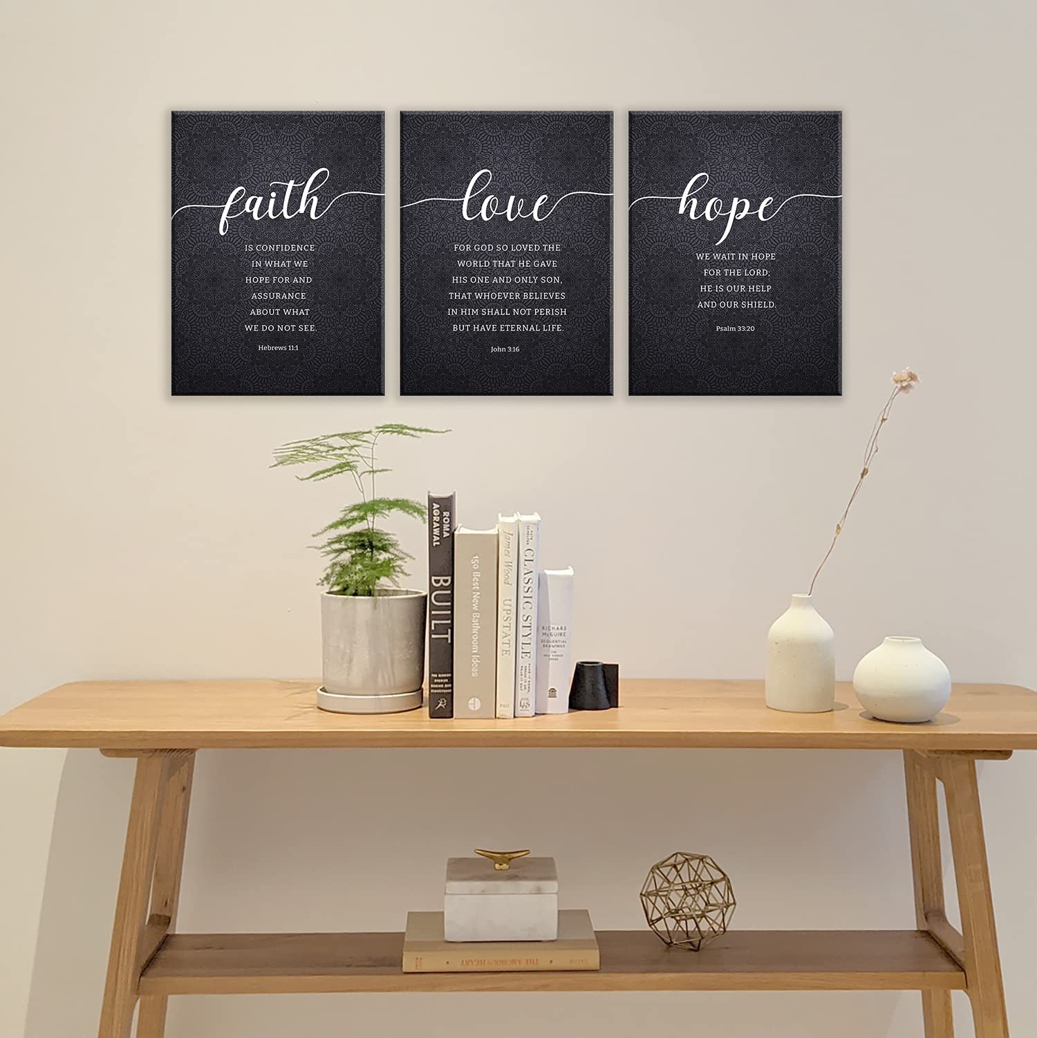 Dazingart Large Scripture Wall Art, Faith Hope Love Set Of 3 Bible Verse Wall Art, Farmhouse Black Christian Wall Decor For Livi