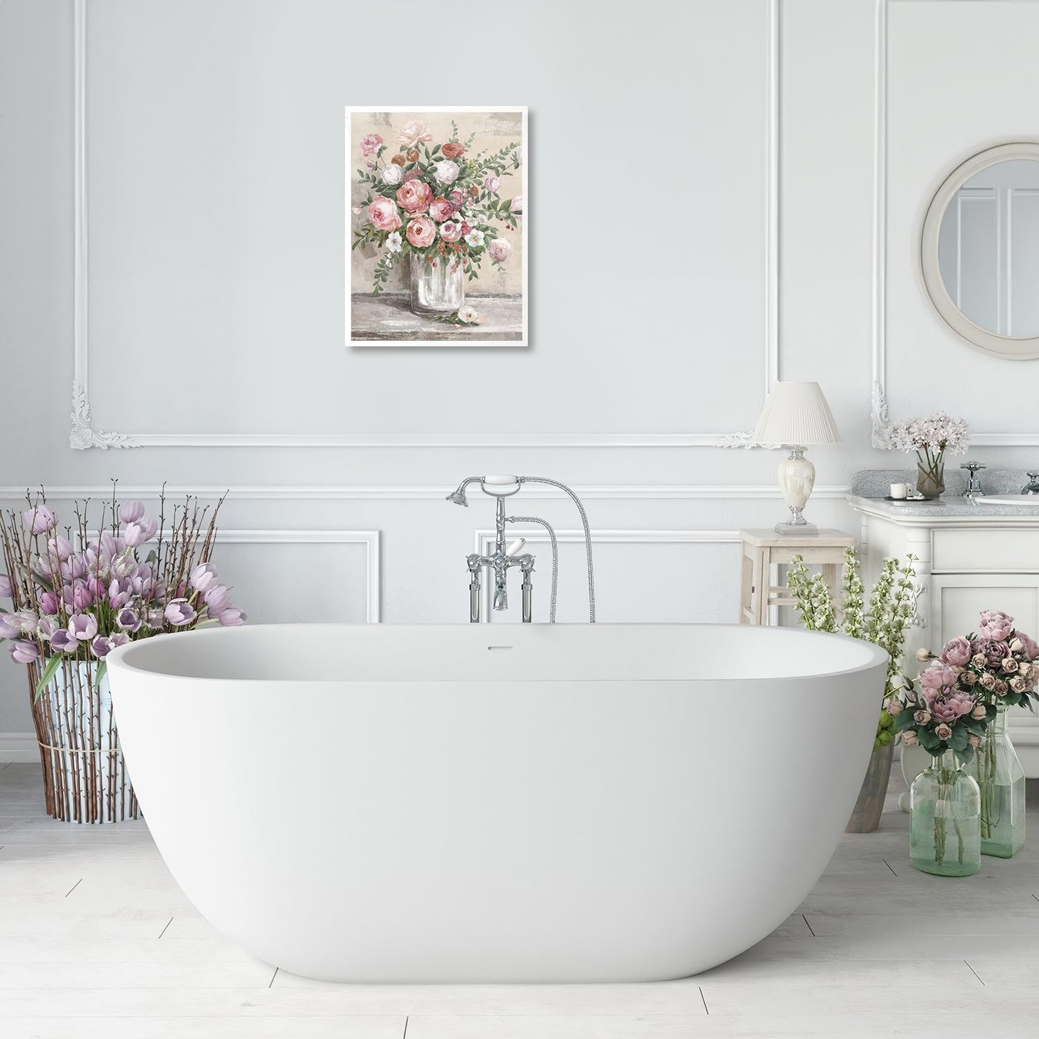 Dazzlewall Vintage Floral Canvas Wall Art Farmhouse Still Life Posters Rustic Pink And White Flower Vase Prints Botanical Oil Pa
