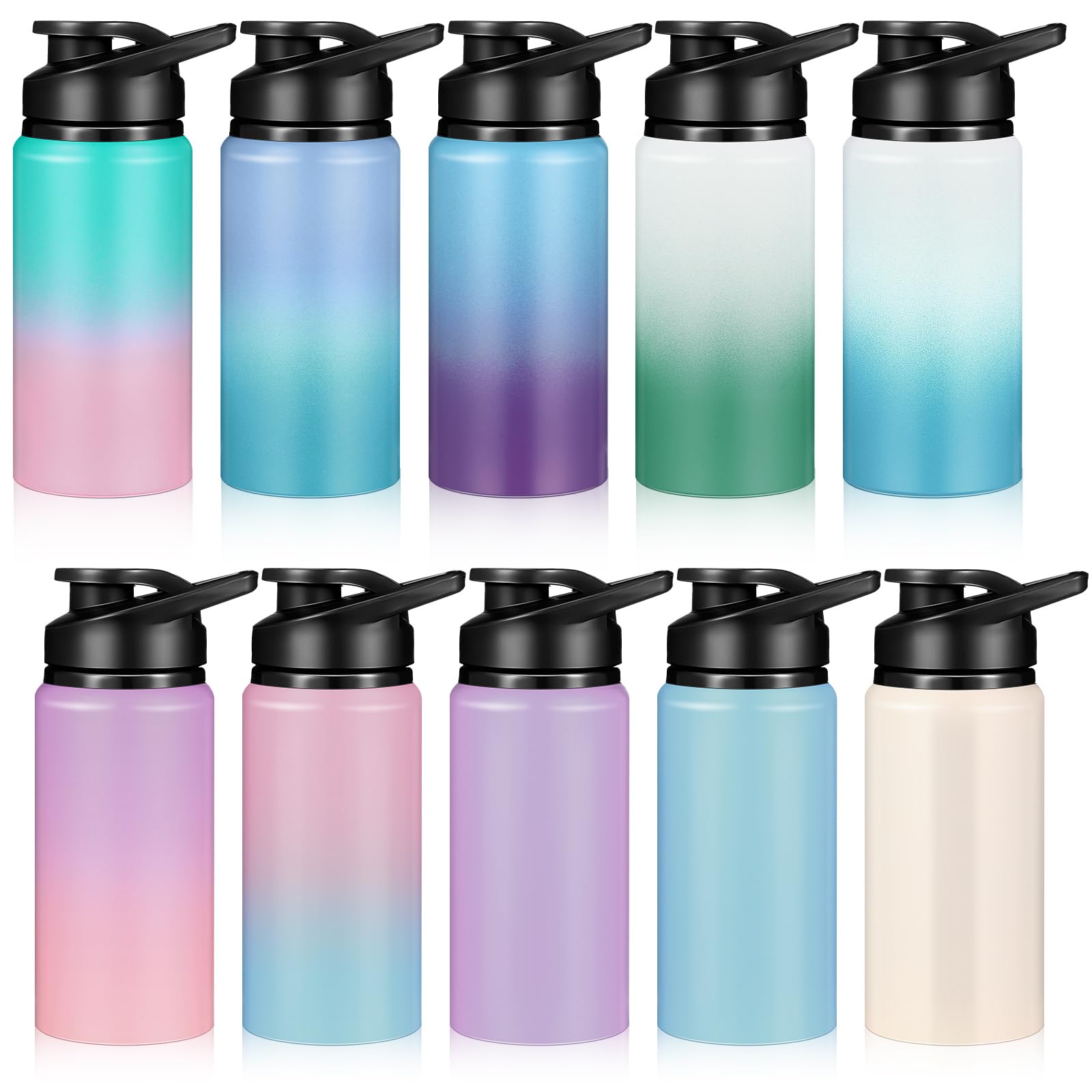 Mimorou 10 Pack Aluminum Water Bottle Bulk 17oz Reusable Sports Bottles