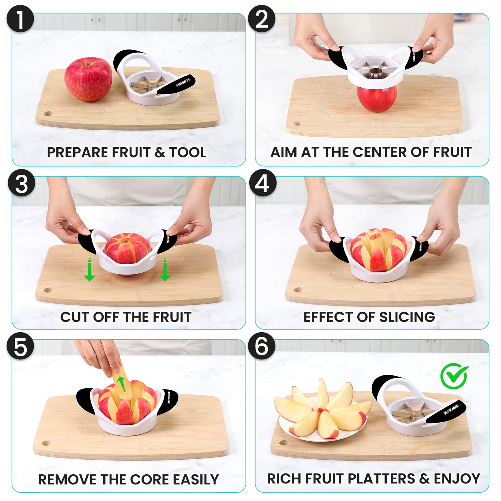 Schvubenr 3.5 Inch Apple Slicer - Professional Stainless Steel Apple Corer/Cutter - Super Sharp - Apple Corer Tool With 8 Sharp