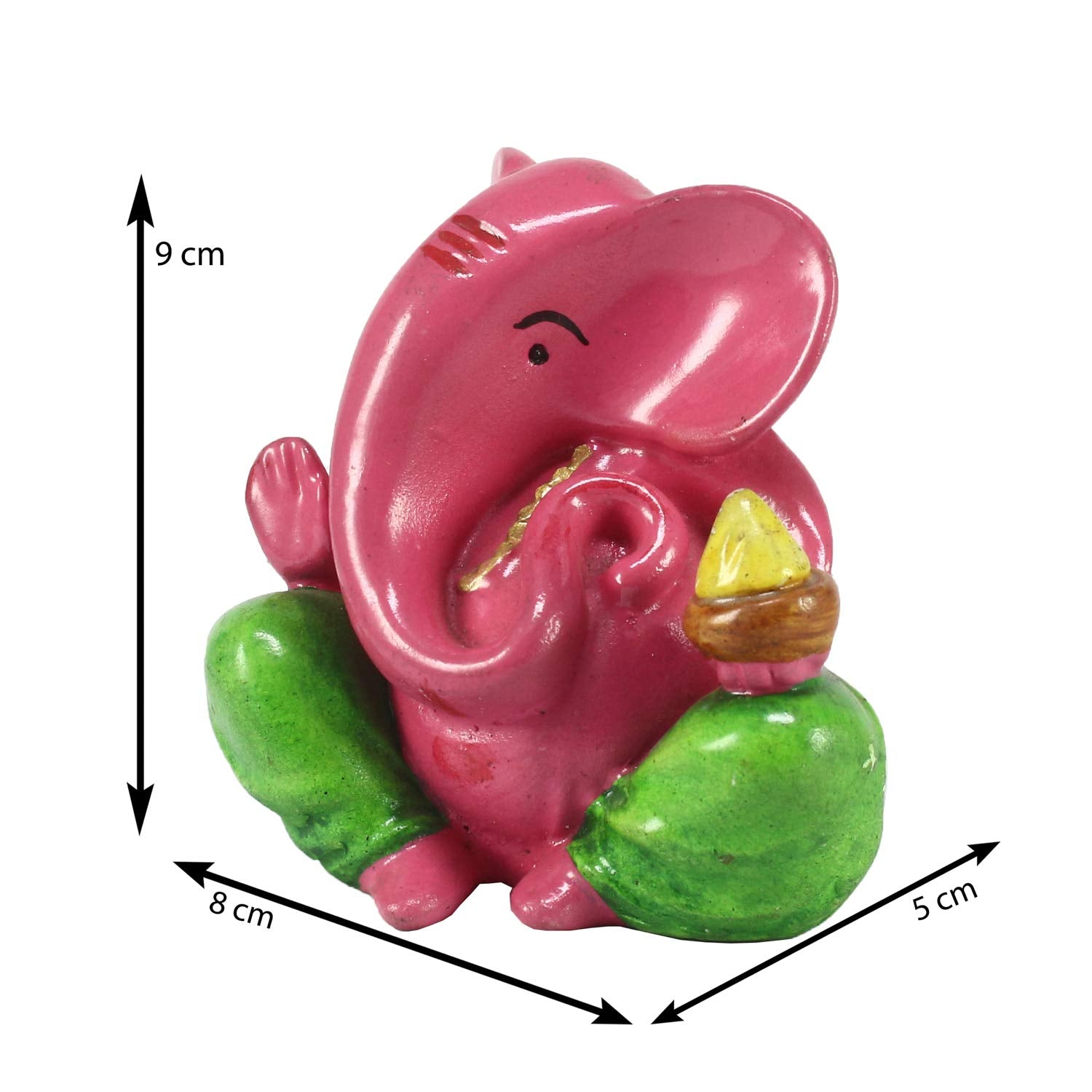 Ecraftindia Decorative Lord Ganesha Showpiece (Polyresin, 8 Cm X 9 Cm, Pink And Green, Msggcar503)