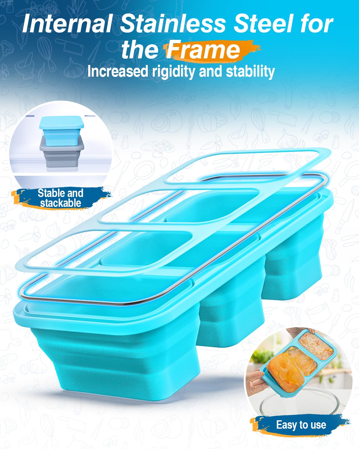Silicone Freezer Trays With Lid, Stackable 1 Cup Silicone Freezer Molds, Easy To Use Soup Ice Cube Tray, Collapsible Freezing Mo