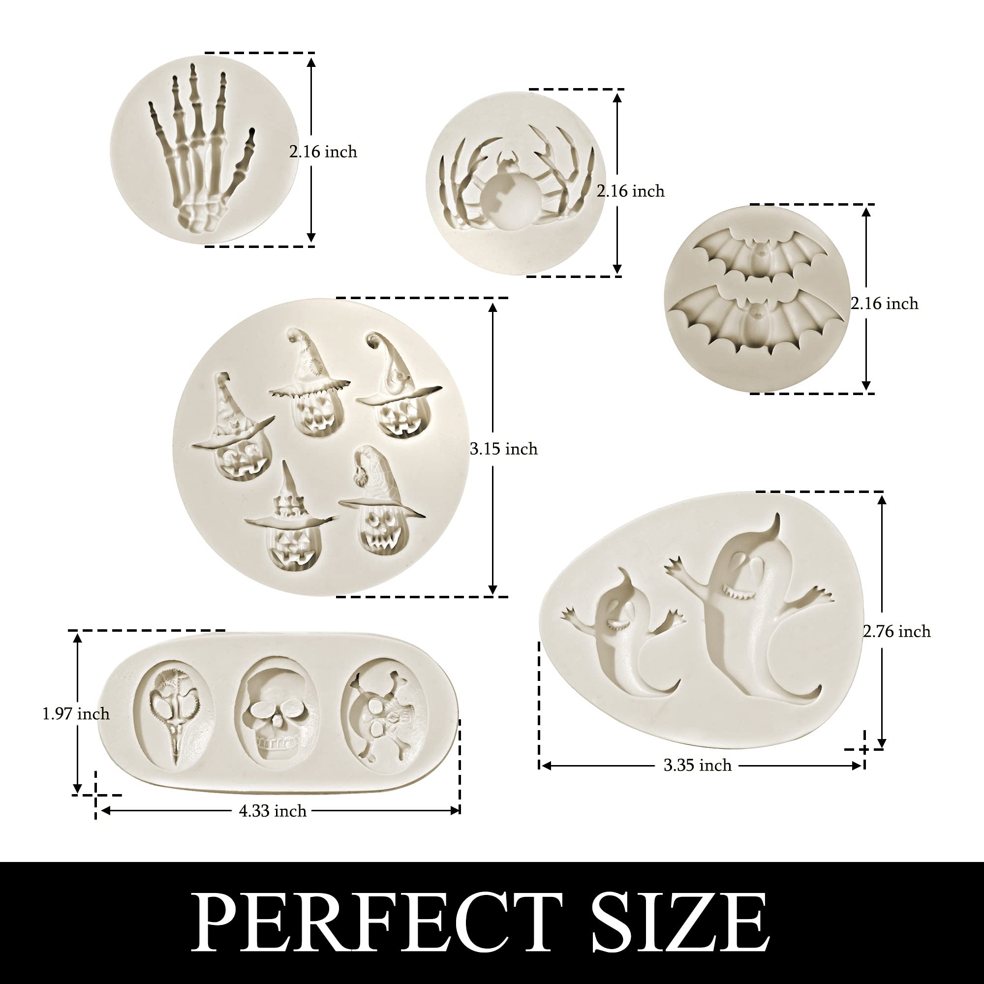 Halloween Chocolate Molds, (6Pcs) Skull Spider Pumpkin Silicone Chocolate Mould, Ghost Candy Mold For Halloween, Thanksgiving, T