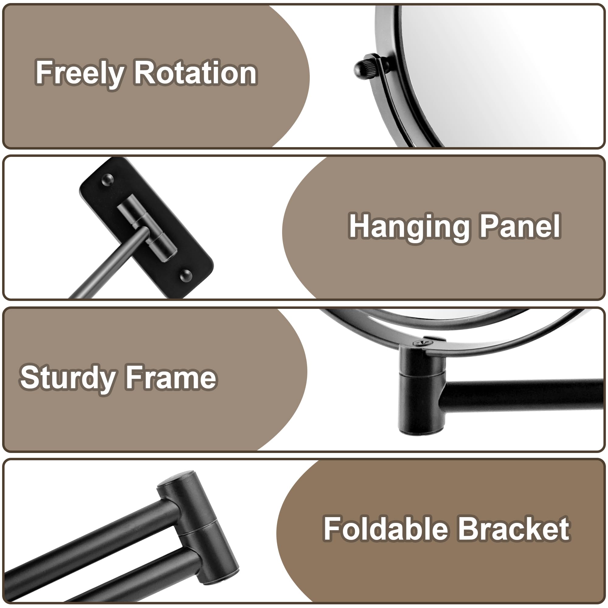 Janeeva 8'' Wall Mounted Makeup Mirror, 1X/10X Magnifying Mirror With 360 Extendable Arm Mirror For Bathroom-Double Sided Vanity