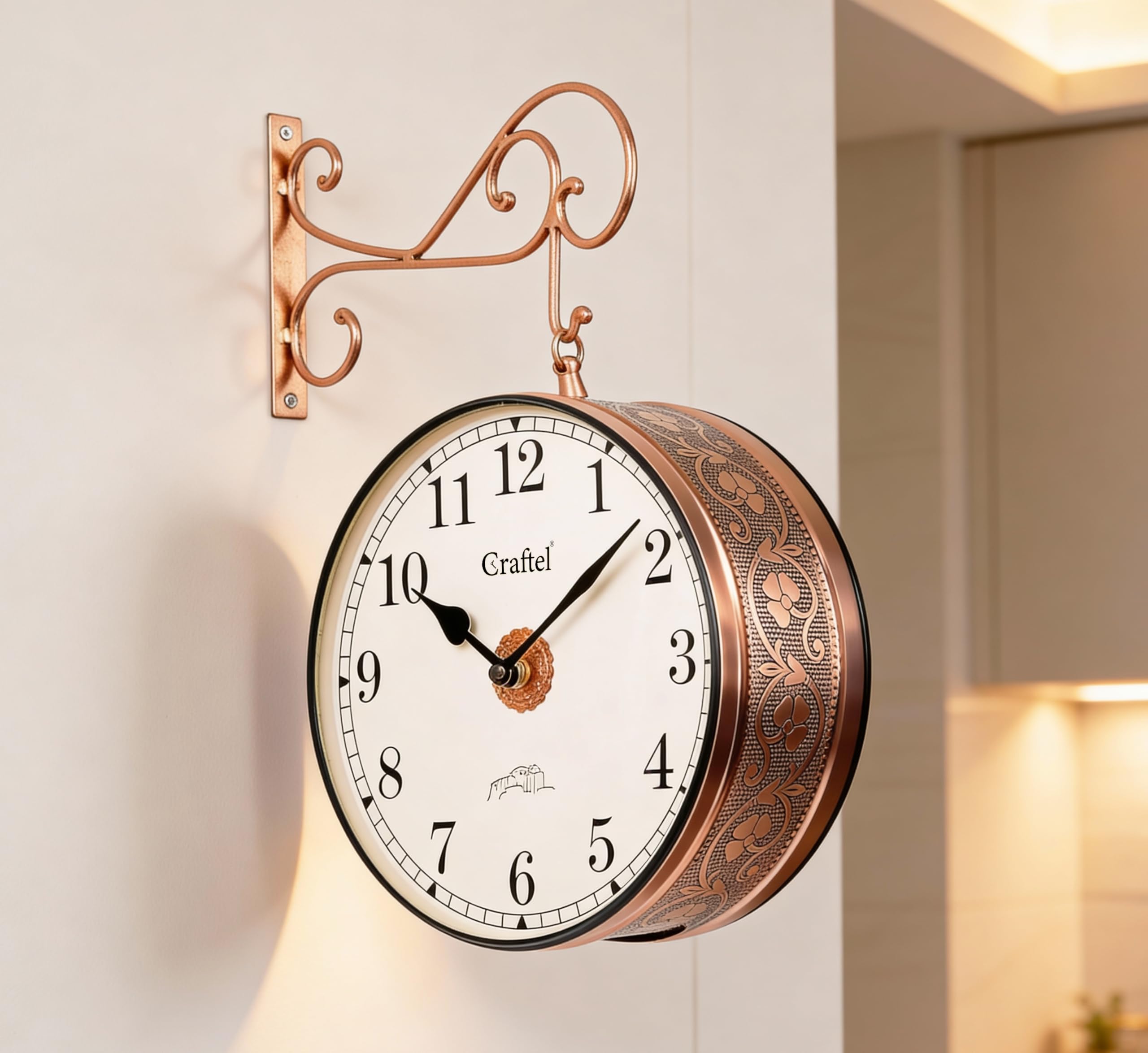 Craftel Metal Analog Double Sided Vintage English Roman Station Wall Clock For Living Room (Rose Gold_12 Inches)