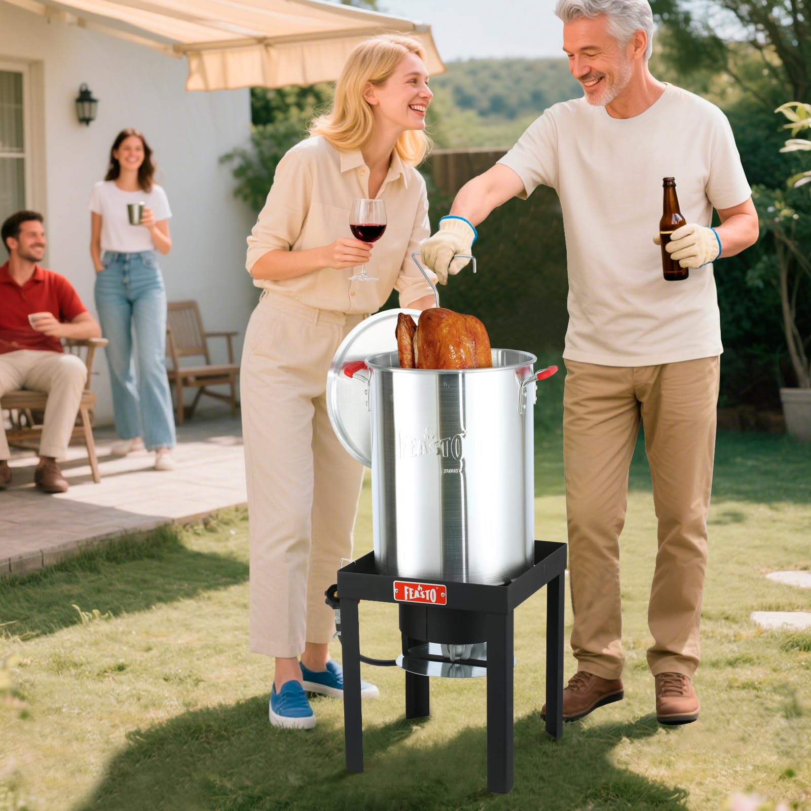 Feasto 30QT Turkey Fryer, Aluminum Deep Fryer & Seafood Crawfish Boiler Steamer with Basket, CSA Certified 50,000BTU for Outdoor