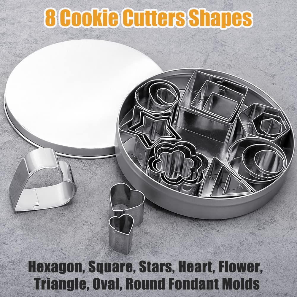 Ofone Small Cookie Cutters Set, 24 Pcs Stainless Steel Fondant Cutter Shapes Including Star Heart Square Triangle Oval Circle He