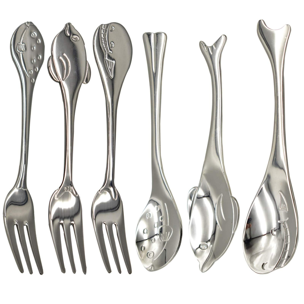 Maydahui 6Pcs Cute Coffee Spoons Fish Shape Spoon And Fork 5.1 Inch 18/10(304)Stainless Steel Dolphin Whale Puffer Teaspoon Dess
