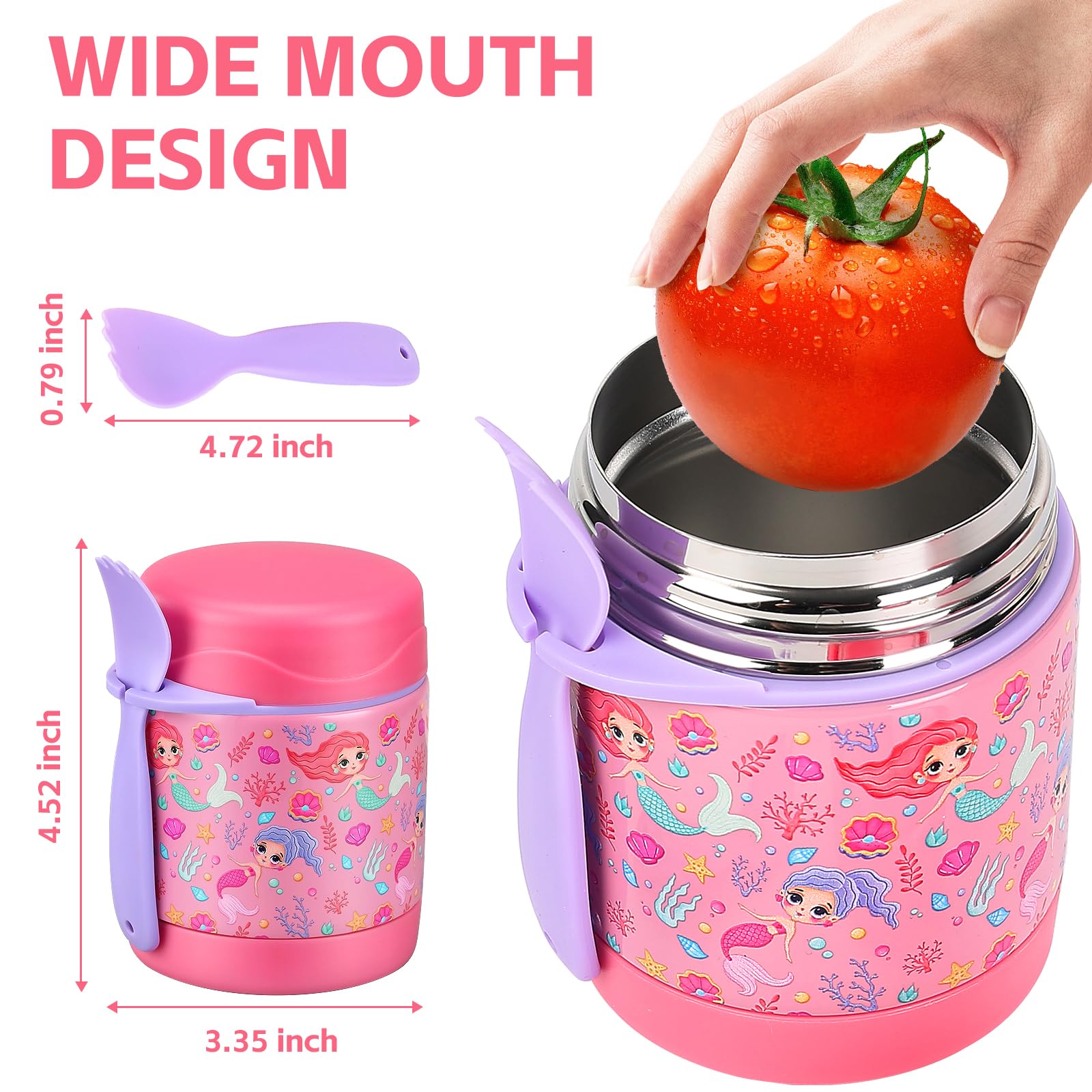 Pawtong 10Oz Soup Thermo For Hot Food Kids Insulated Food Jar,Thermo Hot Food Lunch Container, Width Mouth Stainless Steel Lunch