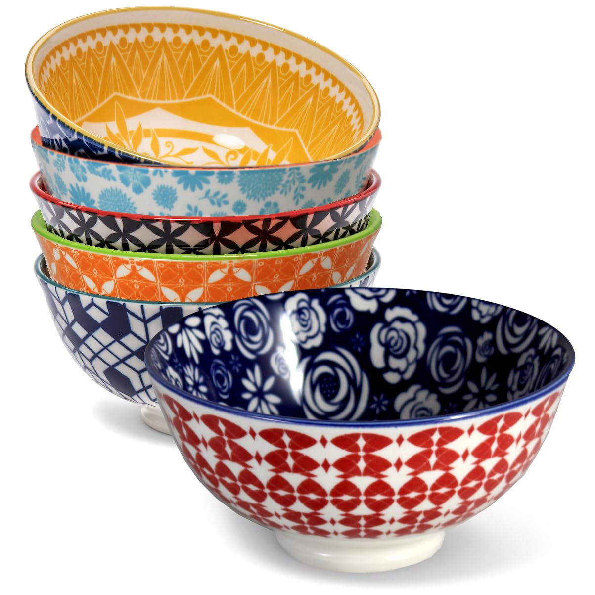 Annovero 10 Oz Bowls | Small Dessert Bowls Set Of 6 | Colorful Porcelain Bowls For Ice Cream, Snacks, Dipping Sauce, Small Servi