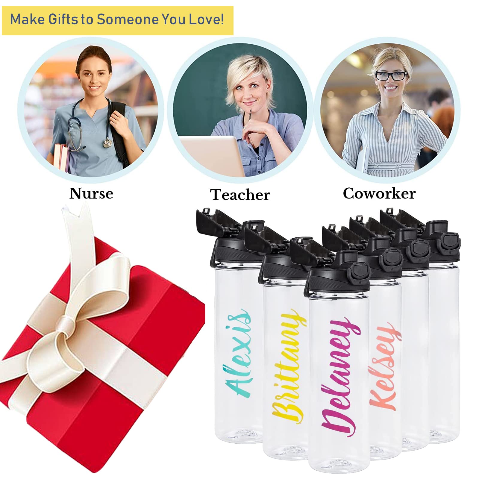 6 Pack Clear Water Bottles Bulk  24 oz Reusable Water Bottle with Chug Lid & Handle  Wide Mouth & Leak Proof  Lightweight for Sports Travel Gym Running Hiking  Personalized DIY Teacher Nurse Gift