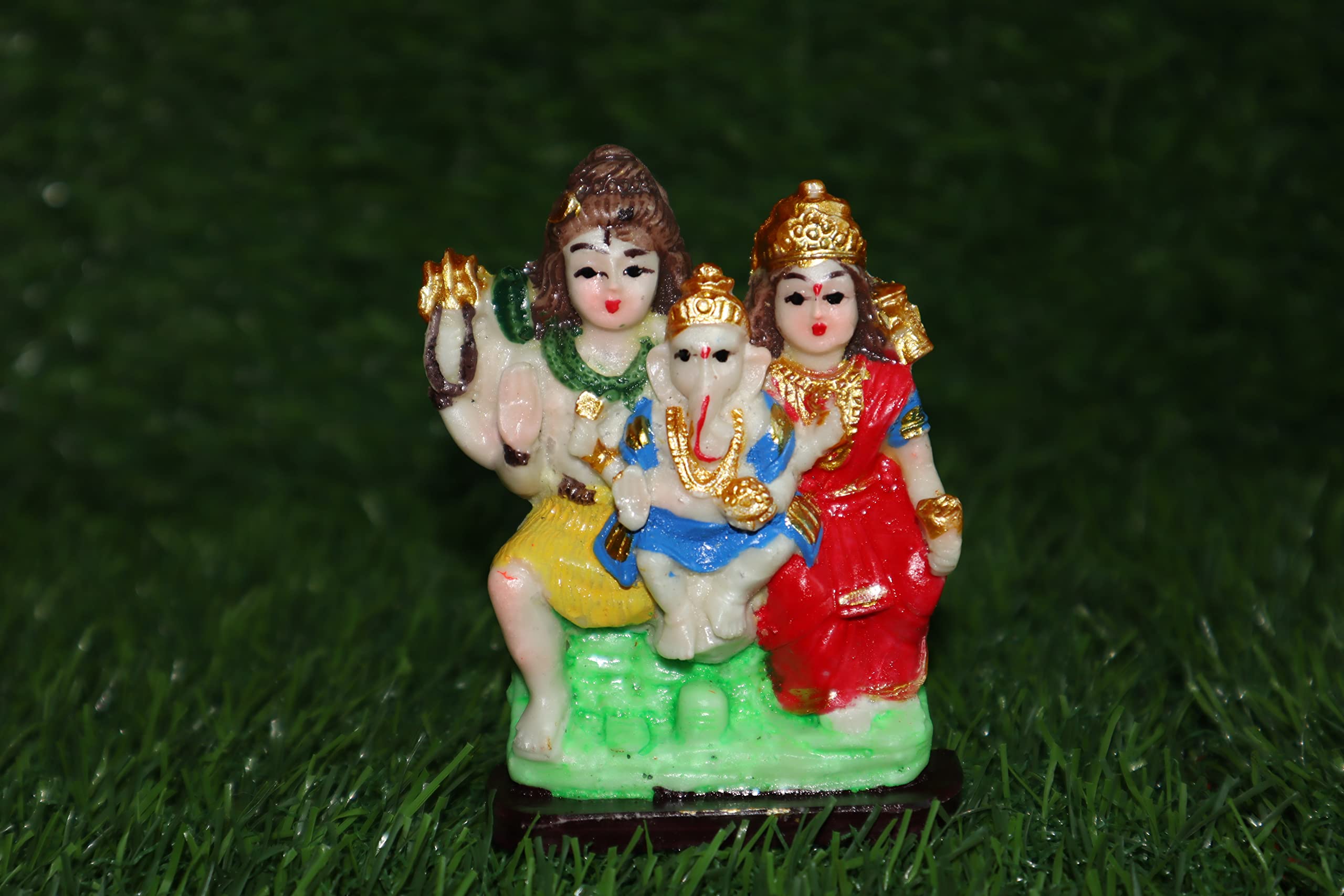 Salvus App SOLUTIONS Marble Powder Shiva Parvati and Ganesh Murti (11x7 cm, Multicolour)