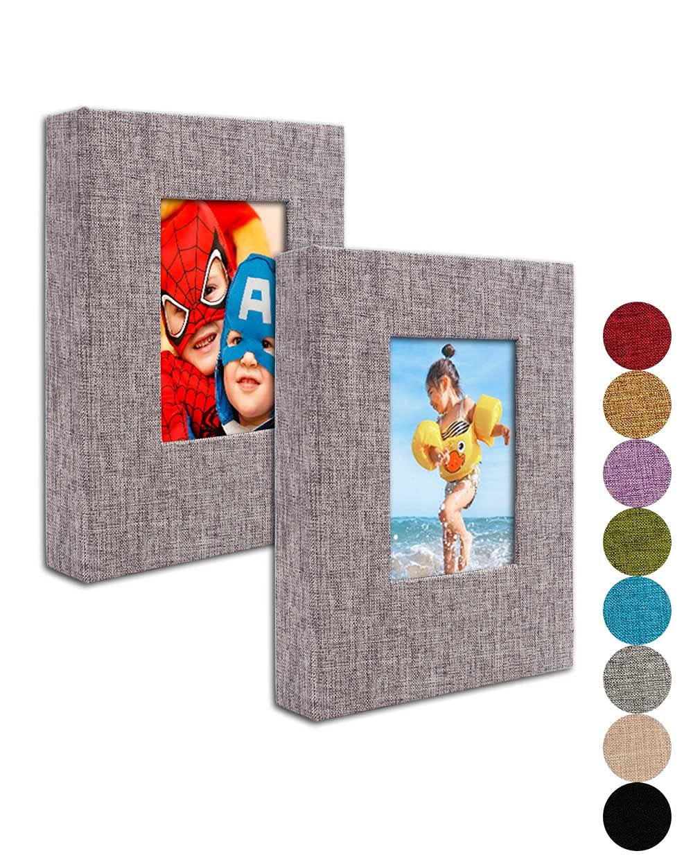 Small Photo Album 5x7 - 2 Pack  Each 26 Clear Pages Hold 52 Pictures. 5x7 Photo Album for 5x7 Photos  Artwork  Drawings  Linen Cover with Front Window  Grey Fabric