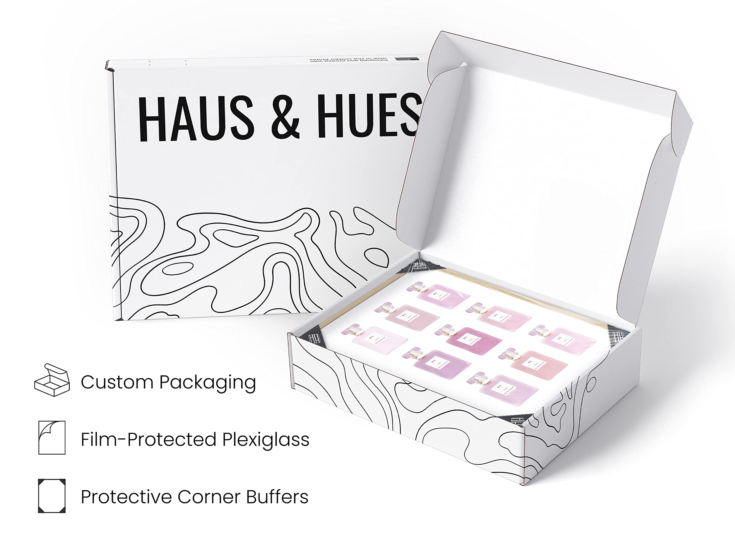 HAUS AND HUES Wall Art Eau De Parfum | Blush Pink Wall Decor Fashion Wall Art for Women Pink Wall Art for Bedroom Vanity Room Wall Art | BEIGE FRAMED 12  x16