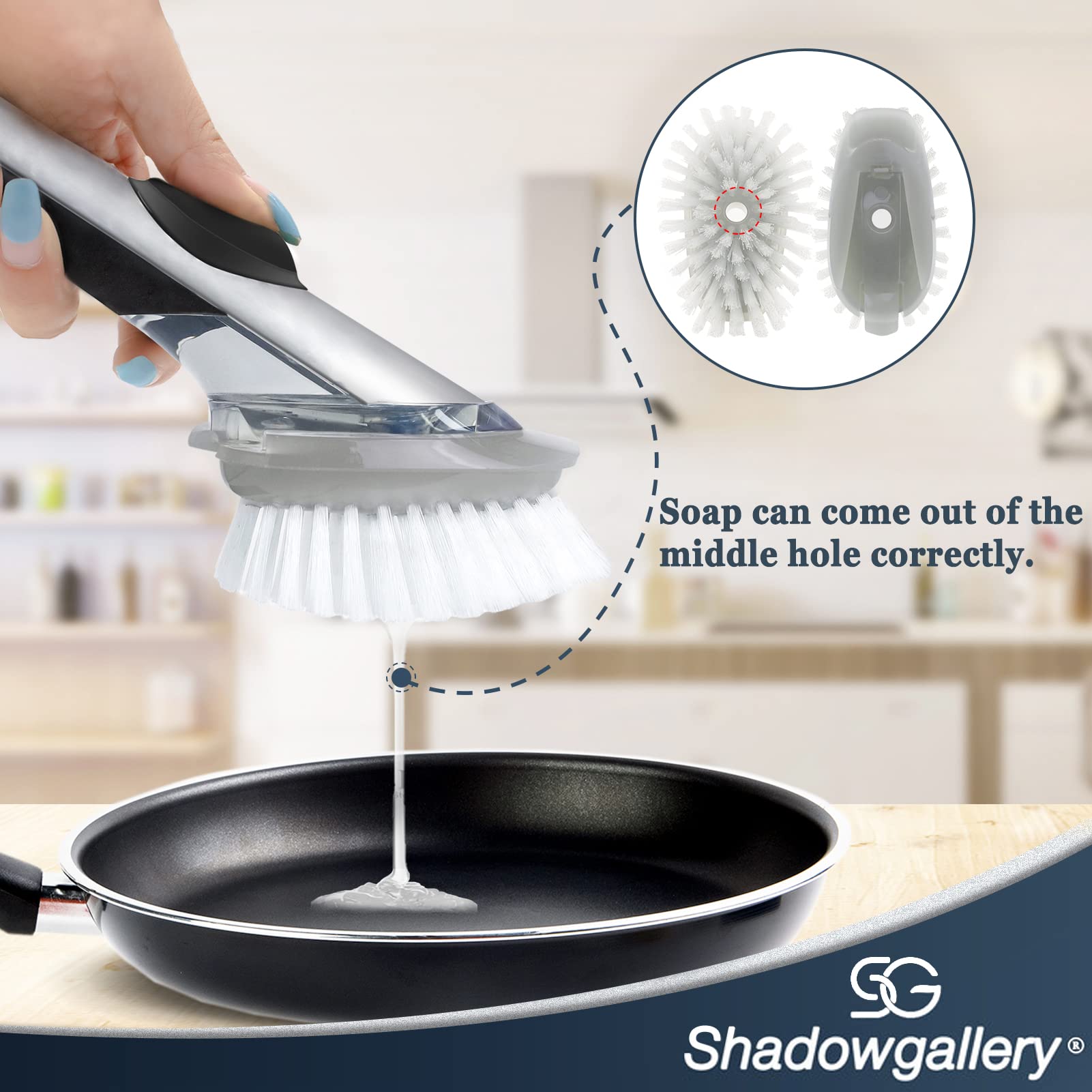 Brush Refills For Oxo Dish Brush - 6 Pack Dish Brush Cleaning Soap Dispensing Head Replacement For Scrubber(Grey)