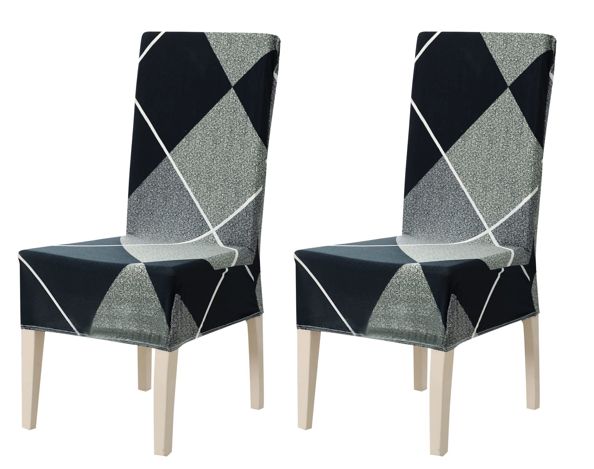 House Of Quirk Elastic Chair Cover Stretch Removable Washable Short Dining Chair Cover Protector Seat Slipcover (Pack 2, Checker