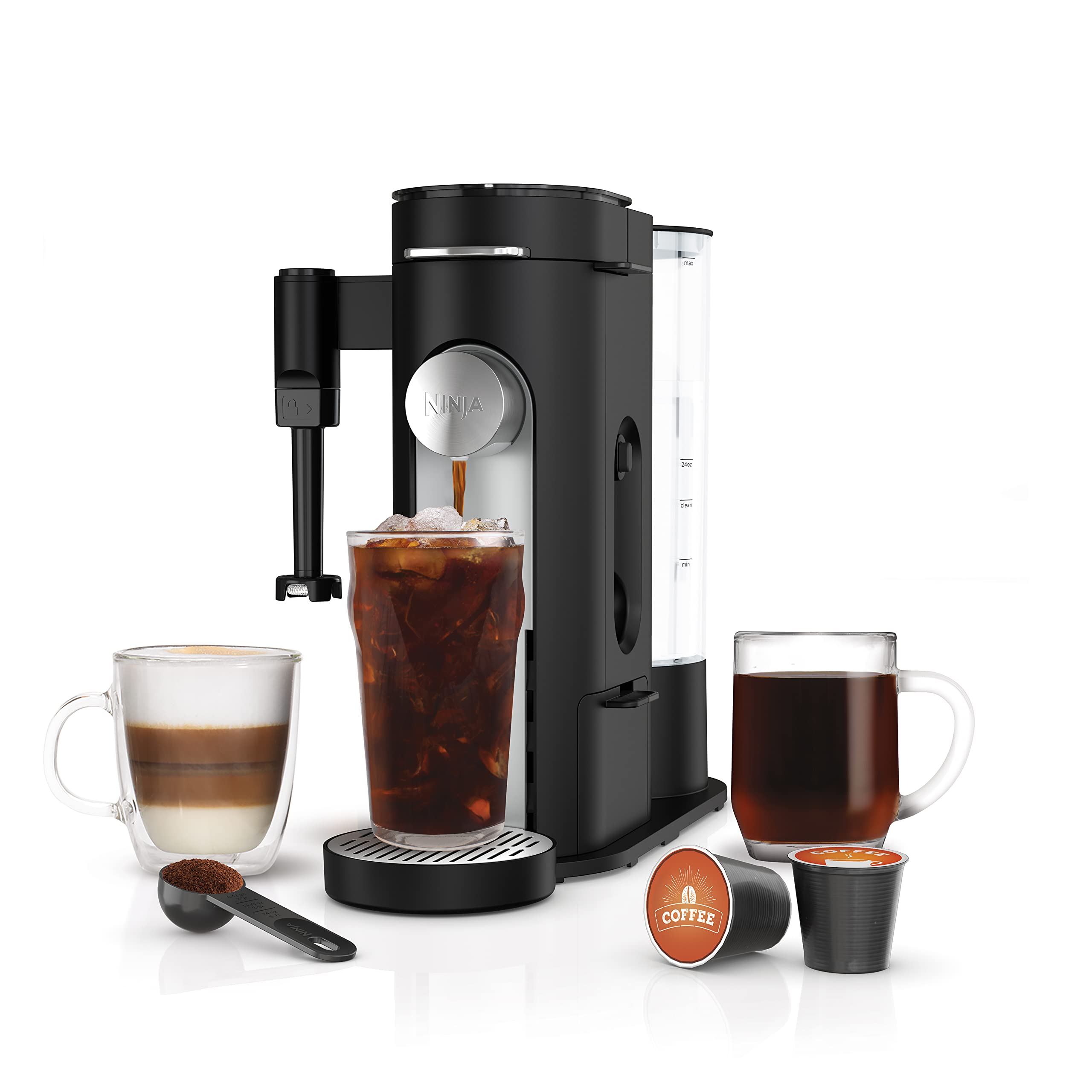 Ninja Pb051 Pod & Grounds Specialty Single-Serve Coffee Maker, K-Cup Pod Compatible, Brews Grounds, Compact Design, Built-In Mil