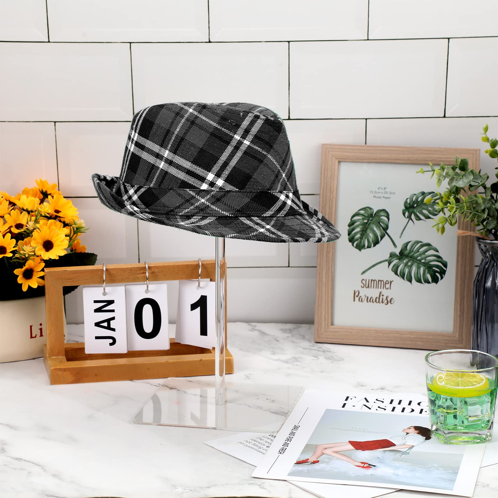 Yookeer 2 Set 12 Inch Clear Acrylic Hat Stands and Wig Display Rack Stands for Multiple Hats Display Tabletop Baseball Caps Watc