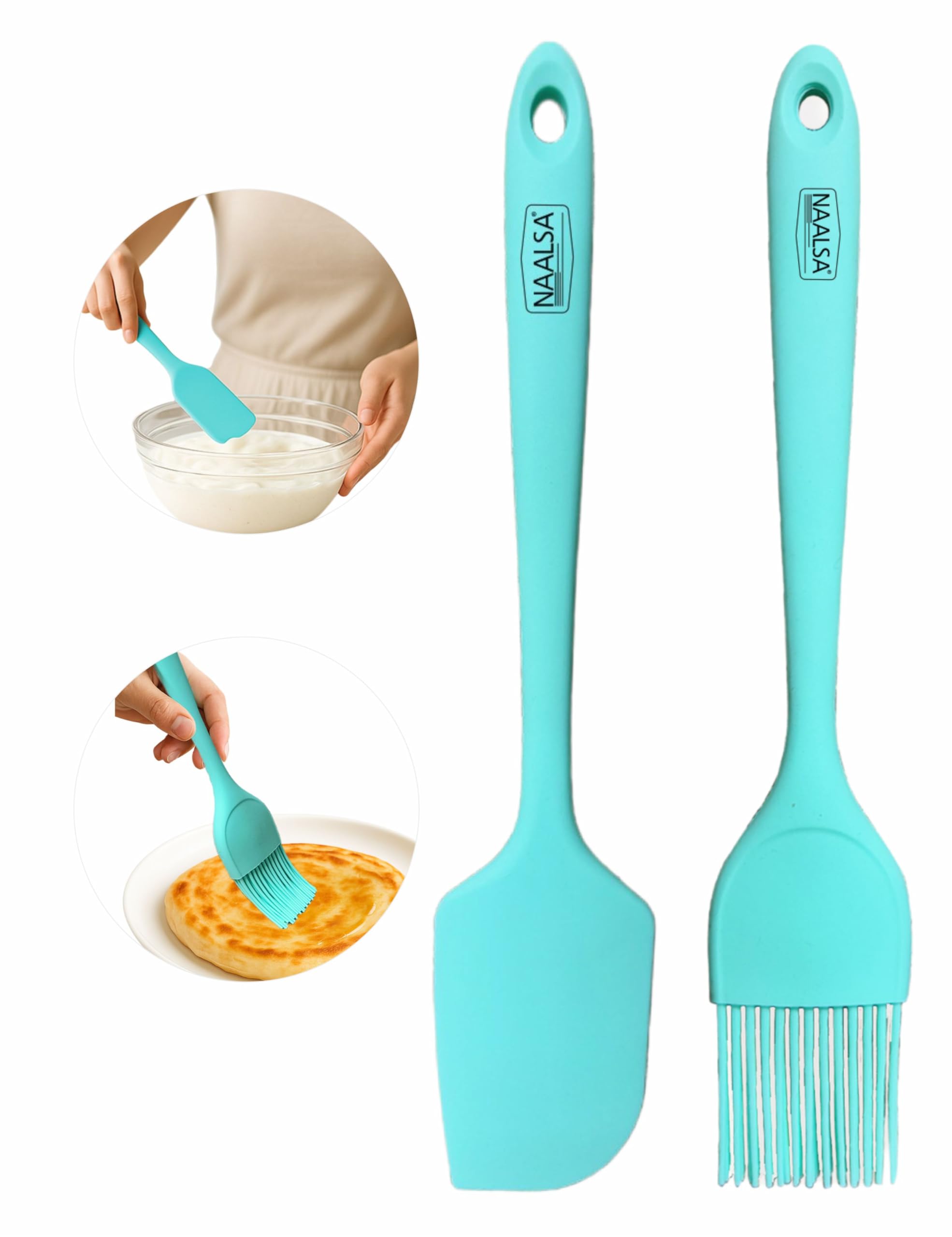 Naalsa Glenz 2Pc Set Silicone Spatula And Oil Brush Heat Resistant (1Pc Spatula & 1Pc Oil Brush), Food Grade, Non-Stick For Cook