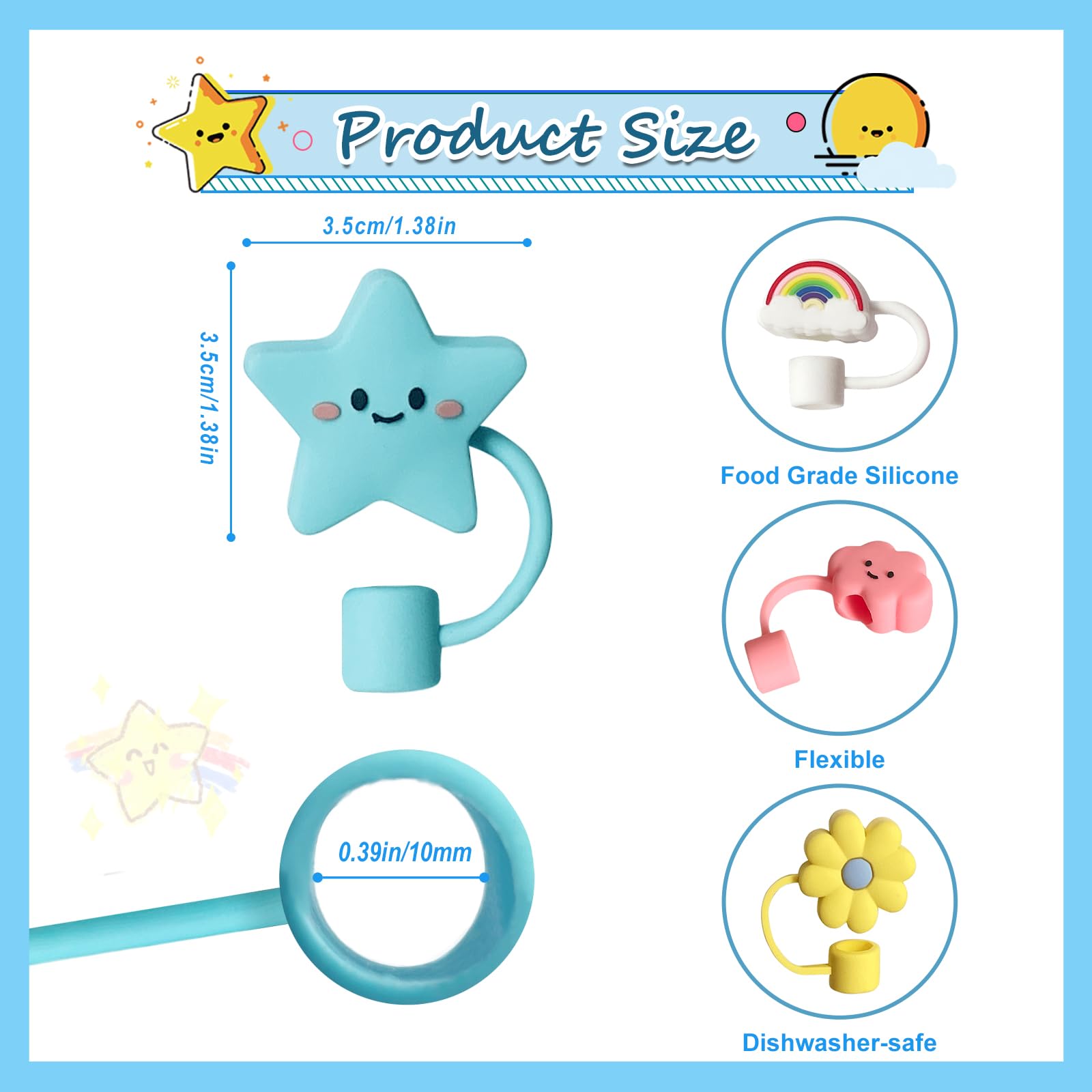 10Pcs 10Mm Straw Covers Cap, Straw Cover Toppers Compatible With Stanley 30&40 Oz Tumbler With Handle, Reusable Silicone Straw T