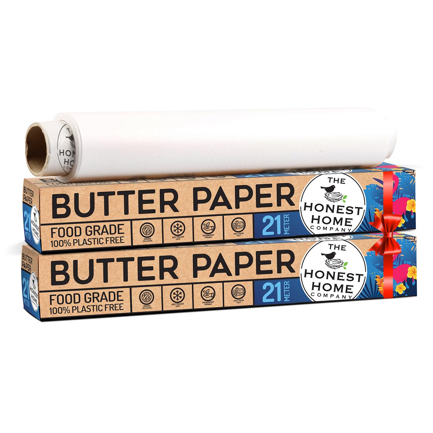 Honest Home Butter Paper Roll Combo | 42 Meters | Pack Of 2 (21M + 21M) | 40 Gsm | Food-Grade Wax Coated | Easy Tear Cutter | Fo