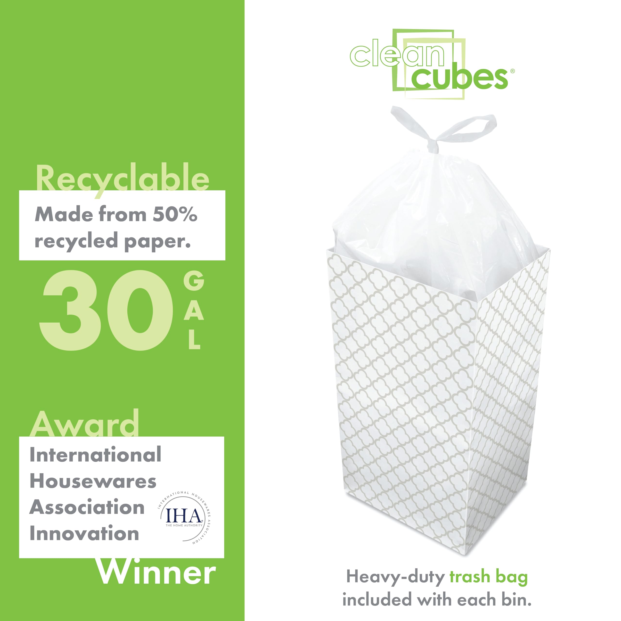 Clean Cubes 30 Gallon Disposable Trash Cans (3-Pack). Reusable Garbage and Recycling Bins for Parties  Events  and More (Trellis - 30 '' Tall x 14 '' Wide 17 '' Deep)