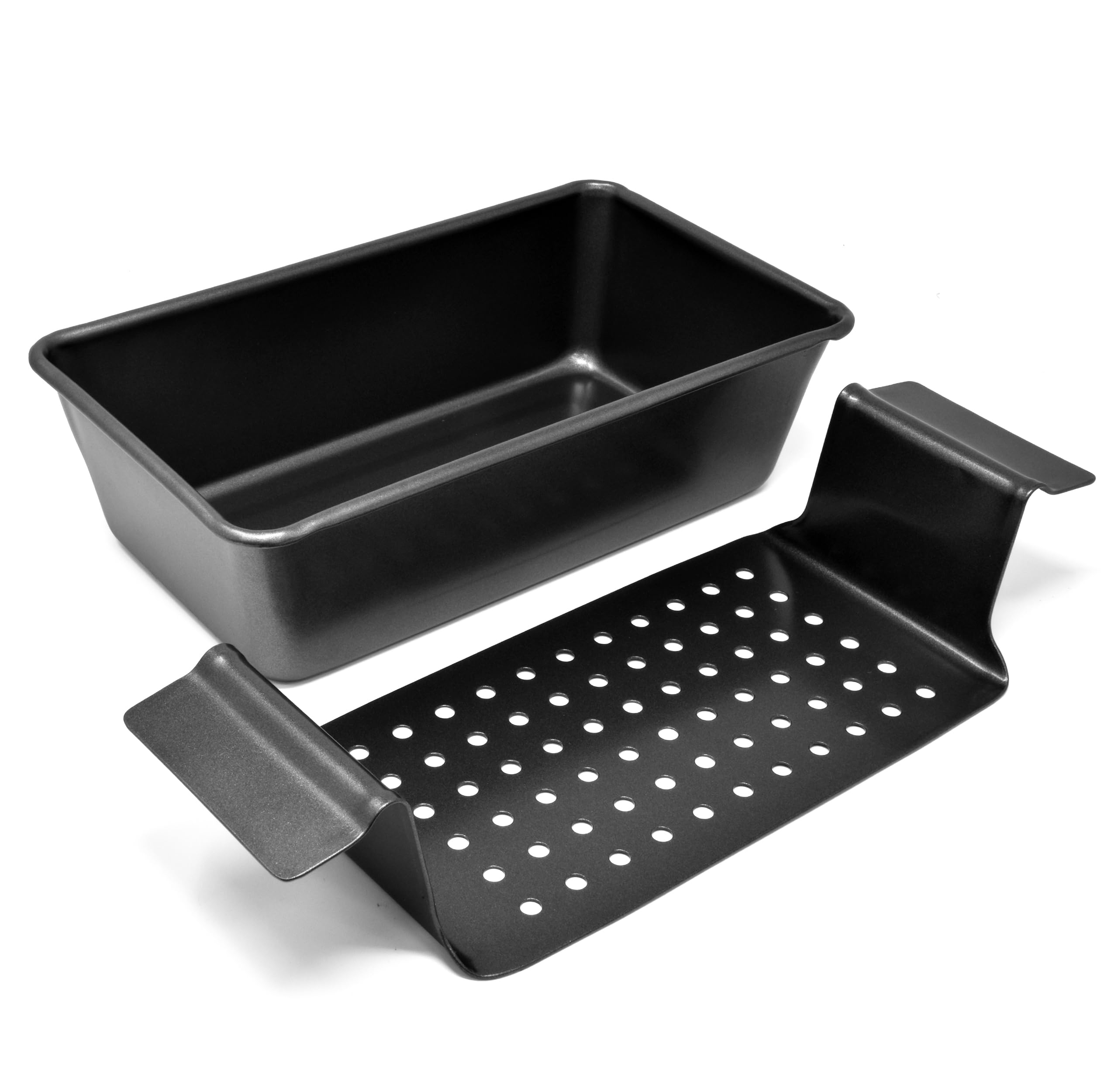 Perlli Meat Loaf Pan With Drip Tray - 2 Pc. 9.8 X 5.7 In. High-Carbon-Steel Nonstick Meatloaf Pan With Drain Tray - Large Bpa-Fr