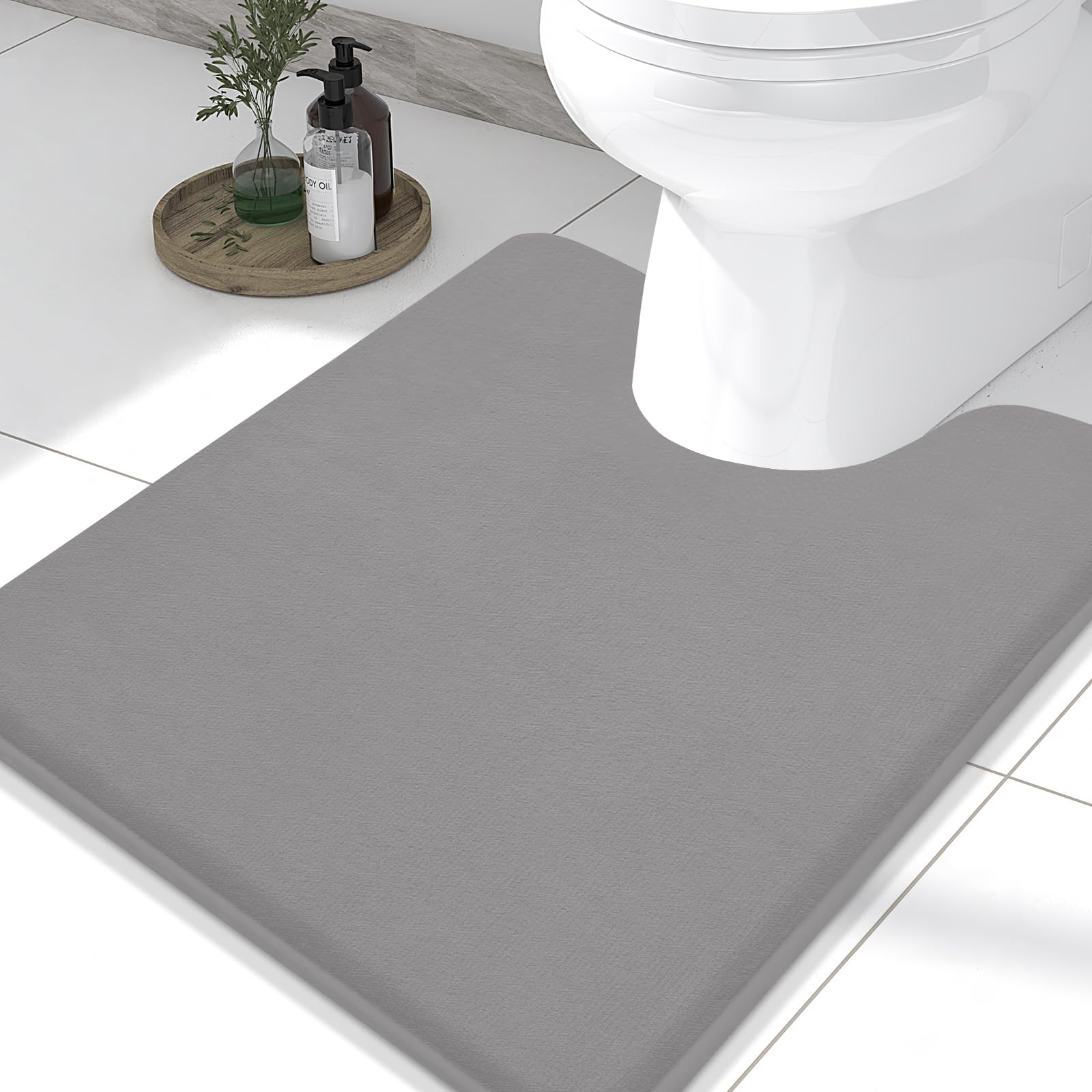 Smiry Memory Foam U-Shaped Toilet Bathroom Rugs 24'' X 20'', Extra Soft Absorbent Non-Slip Contoured Rugs, Machine Washable Cont