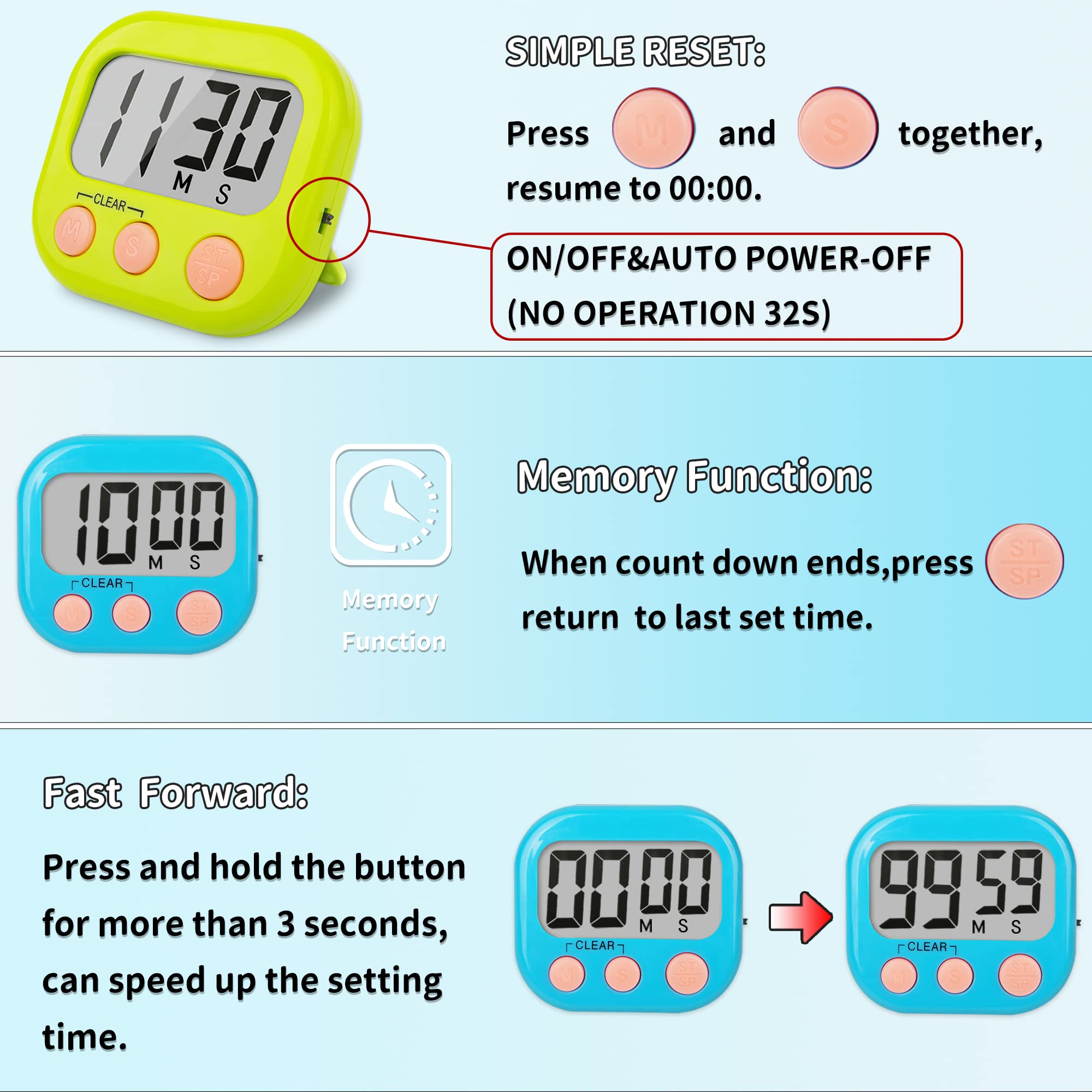 Classroom Timers for Teachers Kids Large Magnetic Digital Timer Teacher Supplies 6 Pack-Blue Green